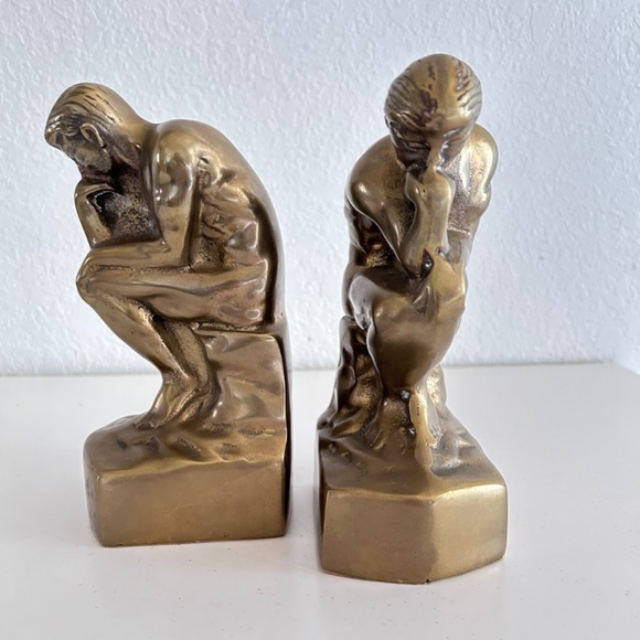 Vintage “The Thinker “ Statue Art Deco Bookends a Pair Heavy Solid Brass 7" inch - Picture 3 of 9